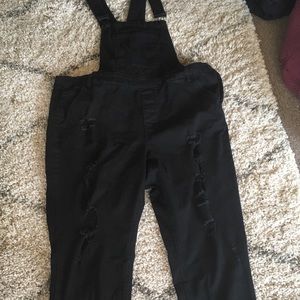Plus size distressed overalls